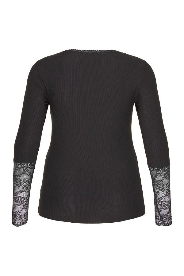 Bluse med blonde ærme Sort