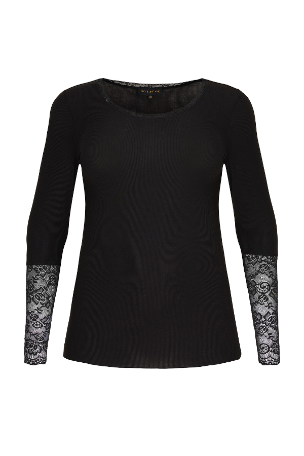 Bluse med blonde ærme Sort