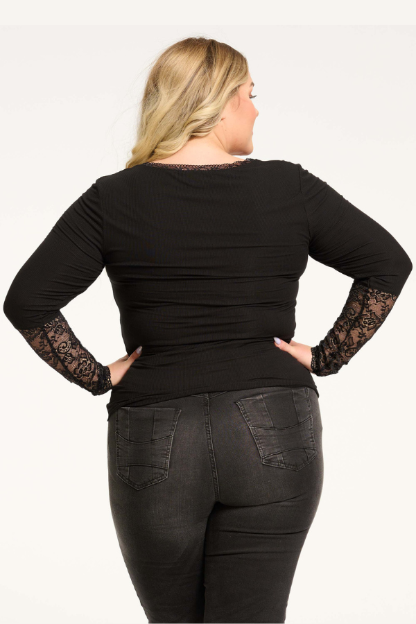 Bluse med blonde ærme Sort